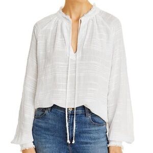 Bella Dahl Frayed Raglan Blouse Peasant Tunic Top White Linen Blend Org.$128